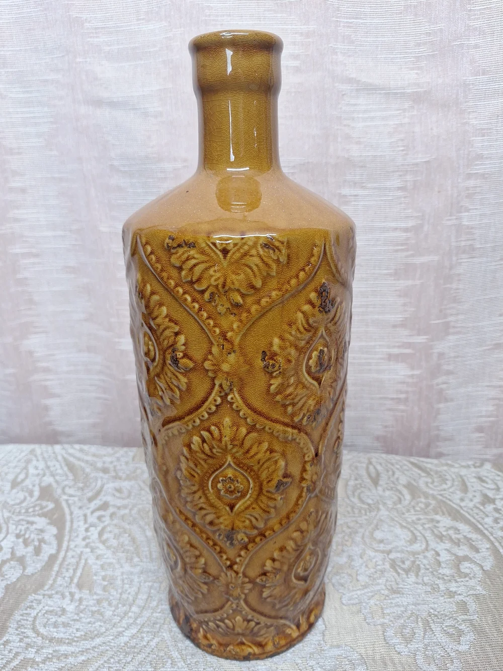 Vintage-Style Golden Brown Ceramic Pitcher Vase - Decorative Home Accent 15